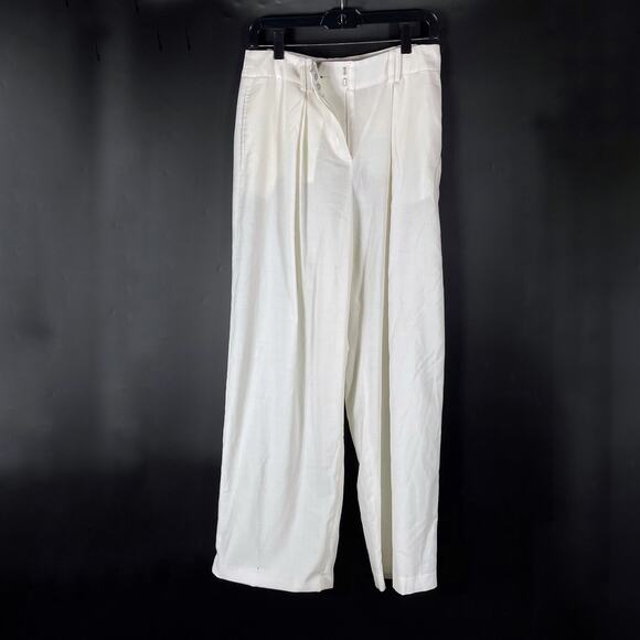 LVIR Wool Two-Tucked Trousers Pants White Pleated High Rise Wide Leg Sz M - Picture 4 of 12